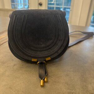 Chloé Marcie saddle bag in suede leather - Small - Graphite navy